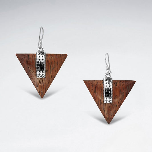 Sterling Silver Triangle Natural Wood Drop Earrings for Women - Asteyavilla