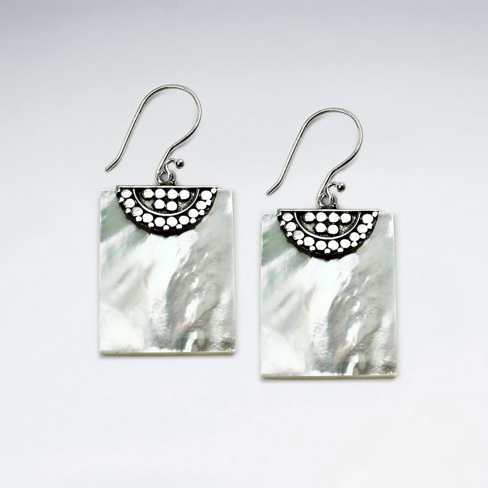 Mother of Pearl Square Fanned Dangle Hook Earrings
