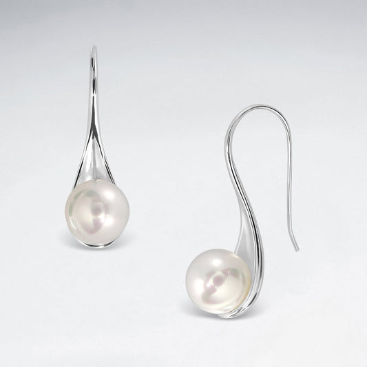 Sterling Silver Synthetic Pearl Petal Hook Earrings for women - Asteyavilla