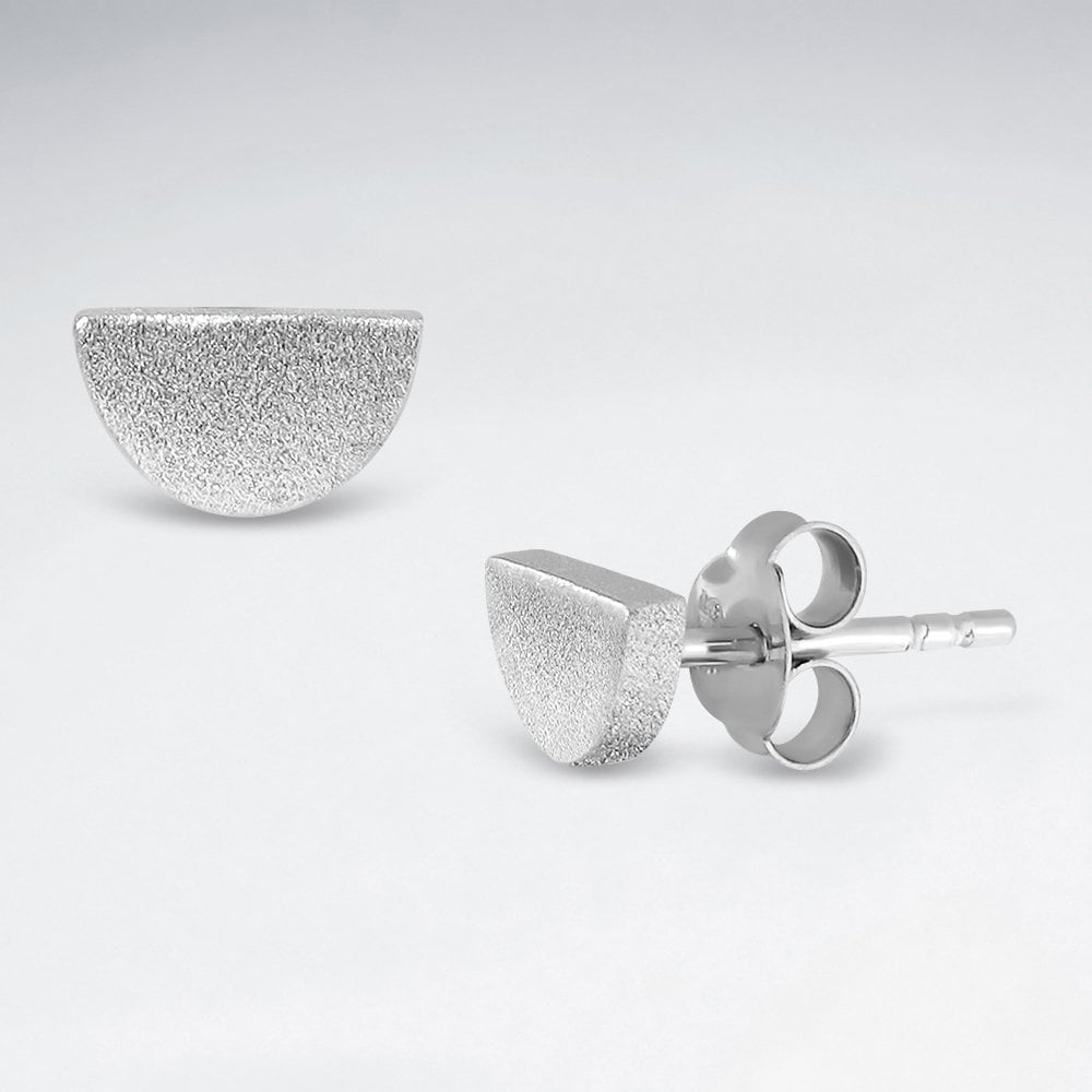 Sterling Silver Half Circle Stud Matte Earrings for Women - Asteyavilla