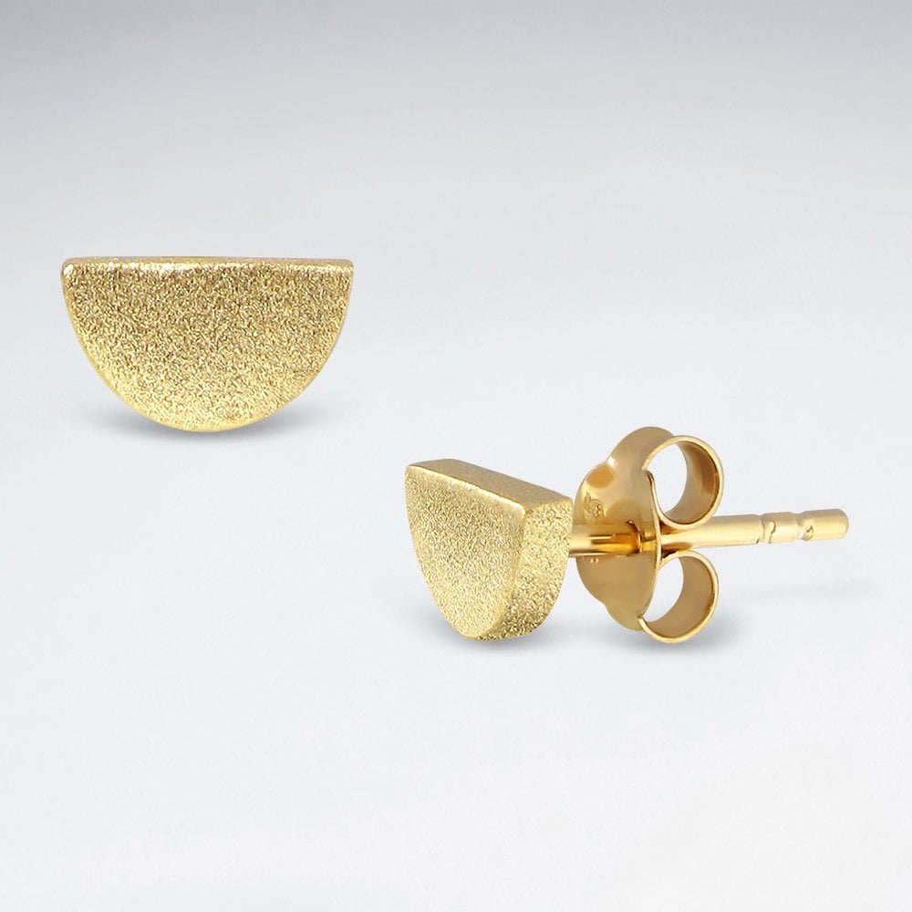 Sterling Silver Half Circle Stud Matte 18K Gold Plated Earrings