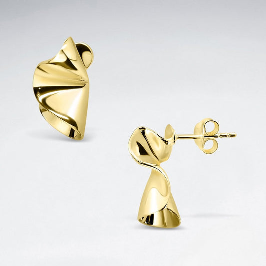 Sterling Silver Ruched Ribbon Stud 18K Gold Plated Earrings for Women - Asteyavilla