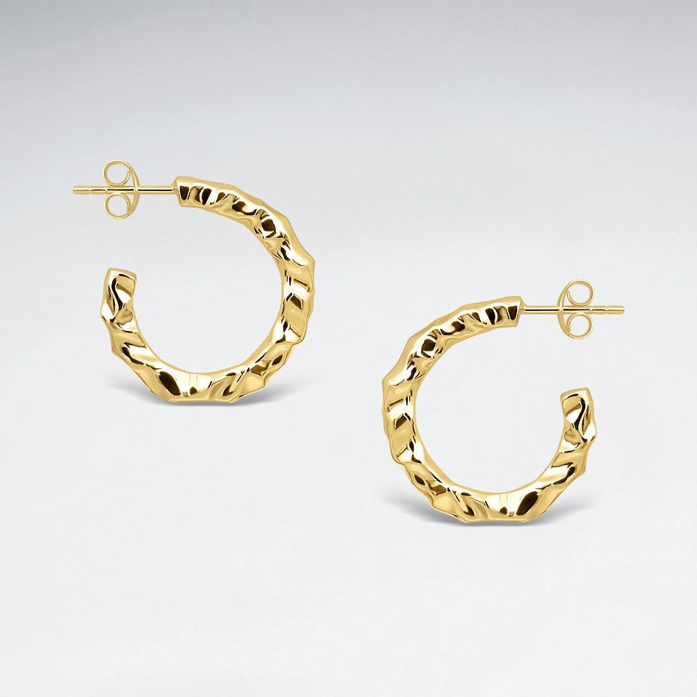 Sterling Silver Hammered 18K Gold Plated Hoop Earrings for women - Asteyavilla