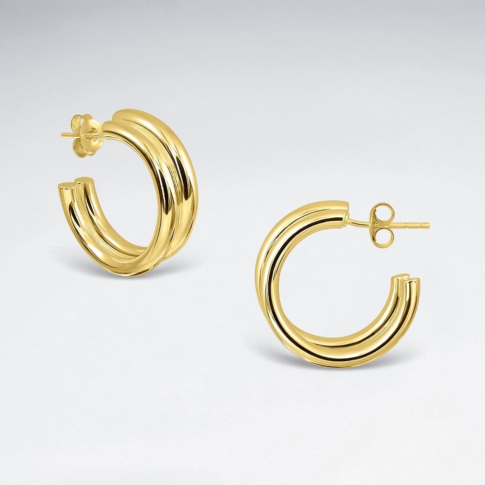 Sterling Silver 18K Gold Plated Stud Hoop Earrings Elegant and