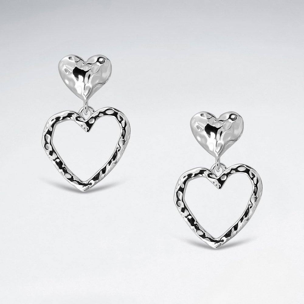 Sterling Silver Hammered Hearts Stud Earrings for Women - Asteyavilla