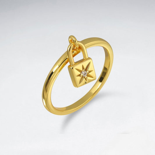 Love Lock Sterling Silver 18K Gold Plated With E-Coating Ring With CZ for women - asteyavilla
