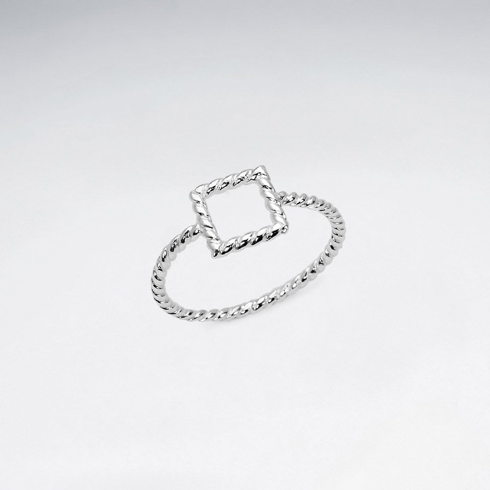 Sterling Silver Rope Twist Square Ring