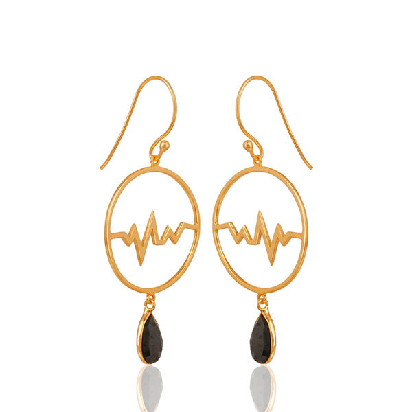 Hematite Studded Simple Heartbeat Gold Plated Designer Silver Earring for Women - Asteyavilla
