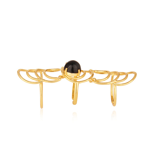 Black Onyx Gemstone Gold Plated Sterling Silver Designer Knuckle Rings for Women - Asteyavilla