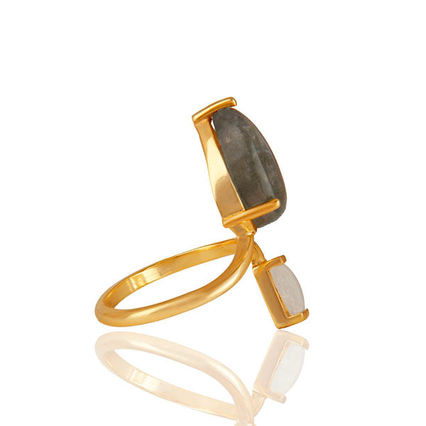 Natural Multi Gemstone 92.5 Sterling Silver Gold Plated Rings Jewelry
