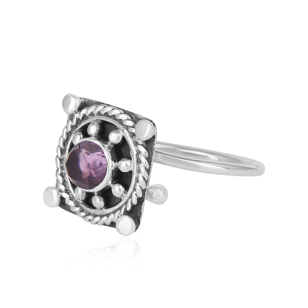 Vintage Design Oxidized 925 Silver Natural Amethyst Gemstone Rings
