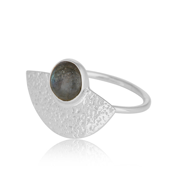 Handmade Gold Plated Texture Silver Labradorite Gemstone Rings for women - Asteyavilla
