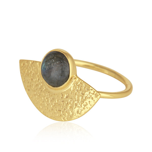 Handmade Gold Plated Texture Silver Labradorite Gemstone Rings for women - Asteyavilla