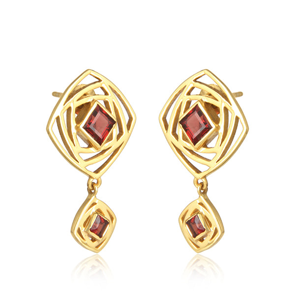 Dangle Design 18k Gold Plated Silver Garnet Gemstone Earrings for Women - Asteyavilla