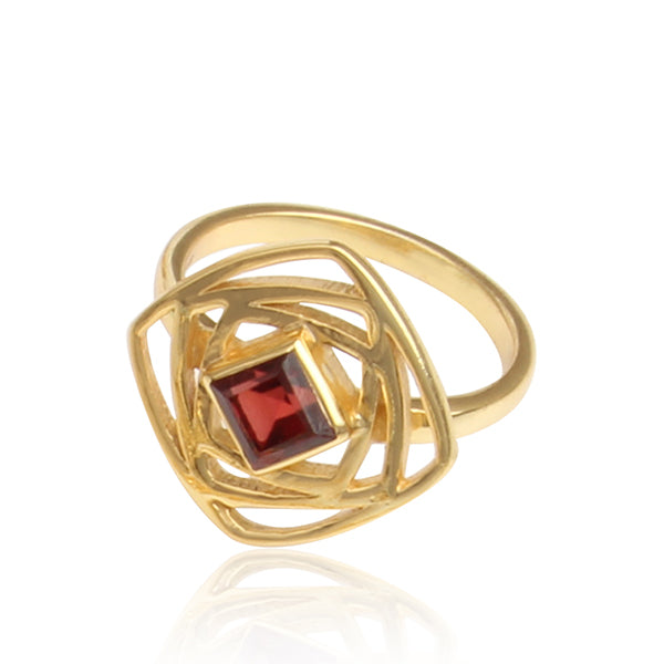 18k Gold Plated 925 Silver Garnet Gemstone Rings Jewelry