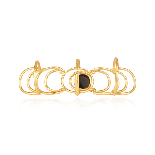 Black Onyx Gemstone Gold Plated Sterling Silver Designer Knuckle Rings for Women - Asteyavilla