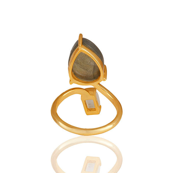Natural Multi Gemstone 92.5 Sterling Silver Gold Plated Rings Jewelry