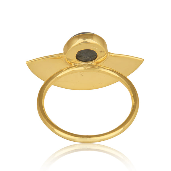 Handmade Gold Plated Texture Silver Labradorite Gemstone Rings for women - Asteyavilla