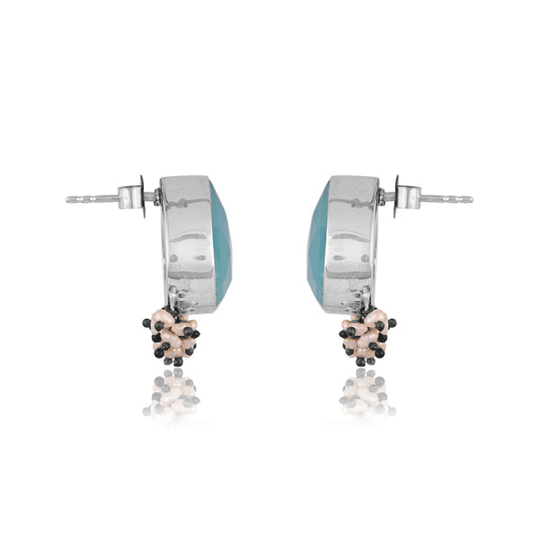 Sterling Silver Earrings With Aqua Chalcedony And Pearl Bead