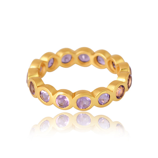 Silver Gold Ring With Pink Amethyst Round Cut