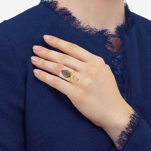 Natural Multi Gemstone 92.5 Sterling Silver Gold Plated Rings Jewelry