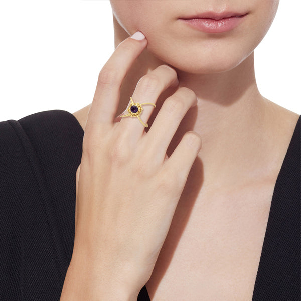 Natural Amethyst Gemstone Gold Plated 92.5 Silver Designer Rings
