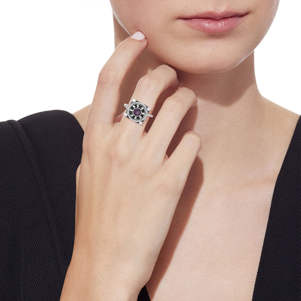 Vintage Design Oxidized 925 Silver Natural Amethyst Gemstone Rings