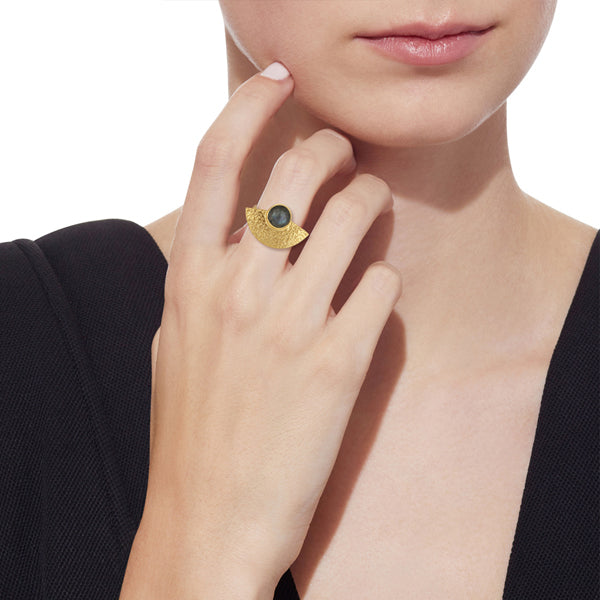 Handmade Gold Plated Texture Silver Labradorite Gemstone Rings for women - Asteyavilla