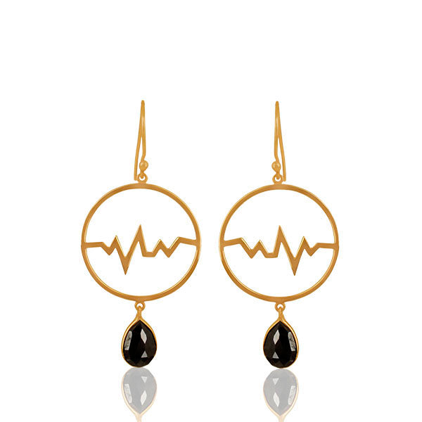 Hematite Studded Simple Heartbeat Gold Plated Designer Silver Earring for Women - Asteyavilla