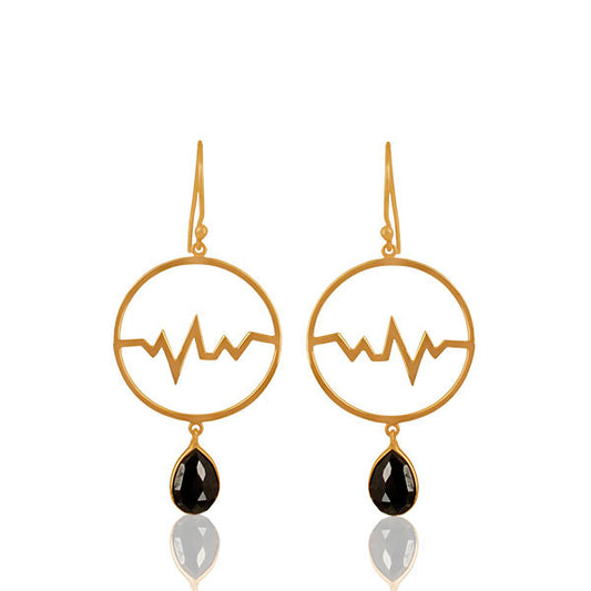 Hematite Studded Simple Heartbeat Gold Plated Designer Silver Earring for Women - Asteyavilla