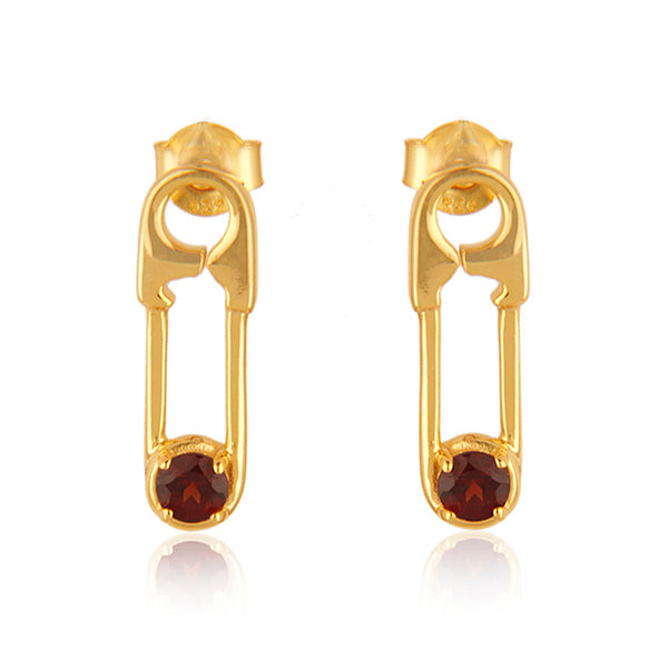 18k Gold Plated Sterling Silver Garnet Gemstone Pin Design Earrings