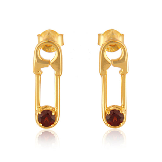 18k Gold Plated Sterling Silver Garnet Gemstone Pin Design Earrings for Women - Asteyavilla