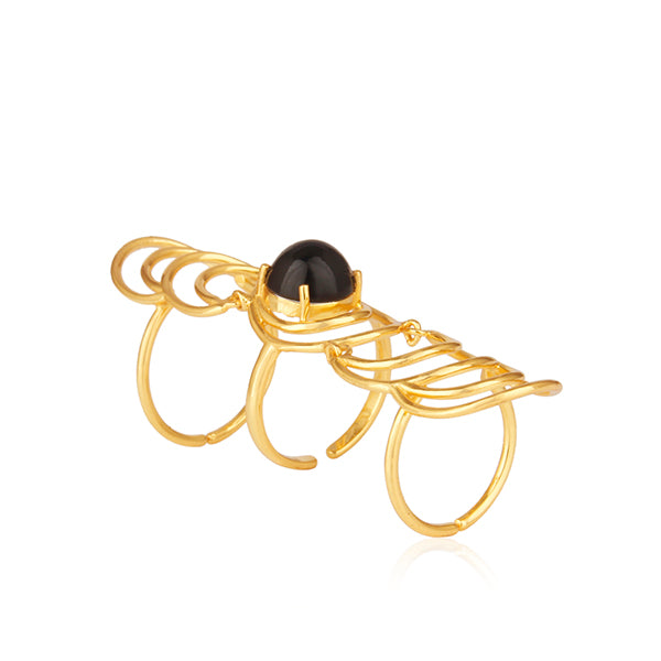 Black Onyx Gemstone Gold Plated Sterling Silver Designer Knuckle Rings for Women - Asteyavilla