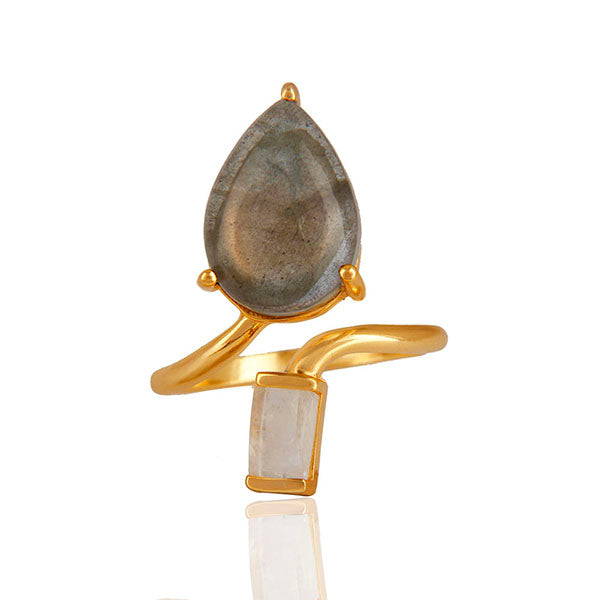 Natural Multi Gemstone 92.5 Sterling Silver Gold Plated Rings Jewelry