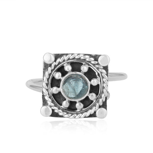 Antique Vintage Design Oxidized Sterling Silver Apatite Gemstone Rings for Women - Asteyavilla