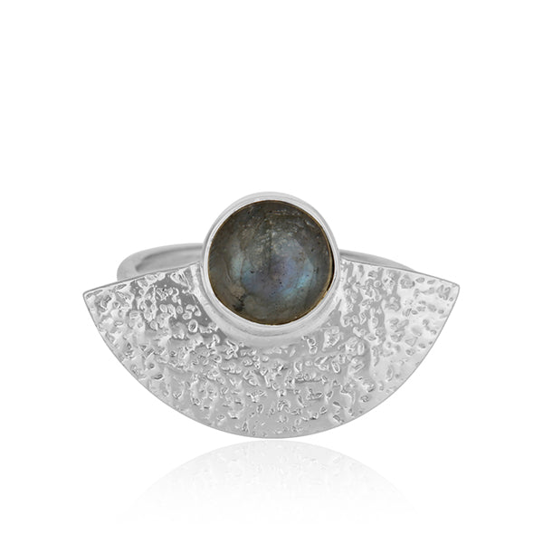 Handmade Gold Plated Texture Silver Labradorite Gemstone Rings for women - Asteyavilla