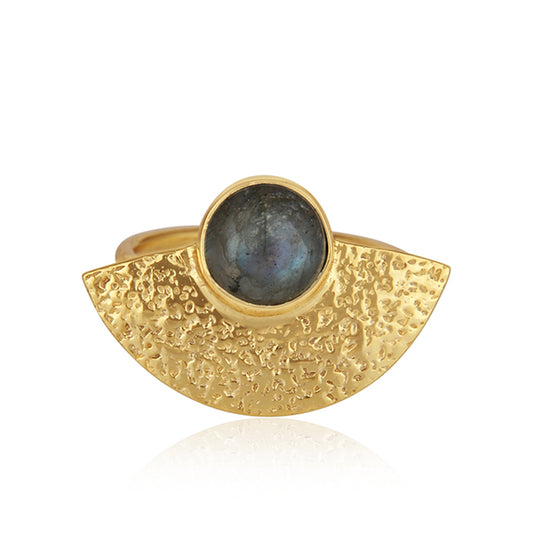 Handmade Gold Plated Texture Silver Labradorite Gemstone Rings for women - Asteyavilla
