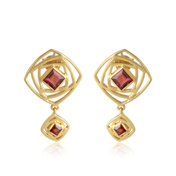 Dangle Design 18k Gold Plated Silver Garnet Gemstone Earrings for Women - Asteyavilla
