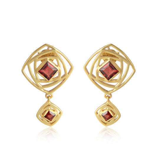 Dangle Design 18k Gold Plated Silver Garnet Gemstone Earrings for Women - Asteyavilla