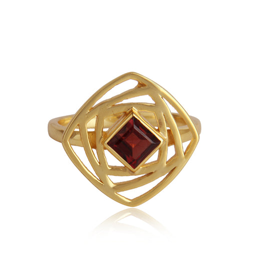 Garnet gold plated square Ring for Women - Asteyavilla