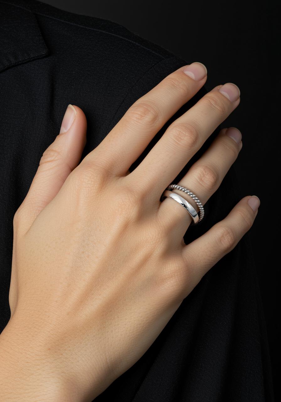 Sterling Silver Dual Band Rope Oxidized Ring