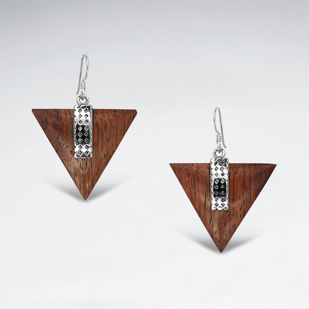 Sterling Silver Triangle Natural Wood Drop Earrings