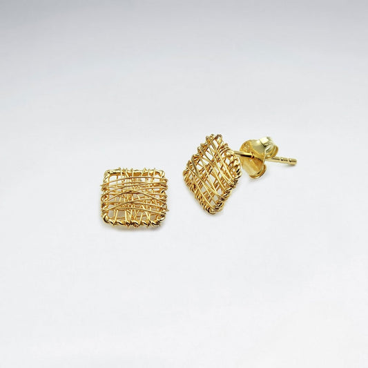 Wirework Marquis Stud Earrings 18k Flash Gold Plating