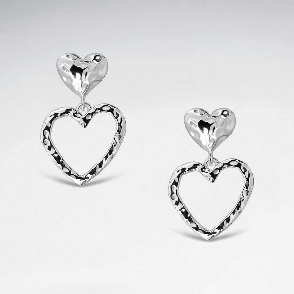 Sterling Silver Hammered Hearts Stud Earrings