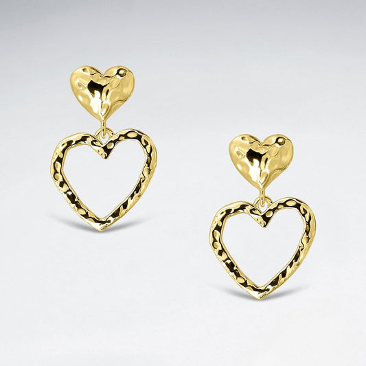 Sterling Silver Hammered Hearts Stud 18K Gold Plated Earrings