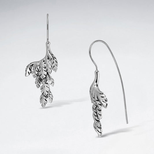 Sterling Silver Leaf Cluster Oxidized Hook Earrings