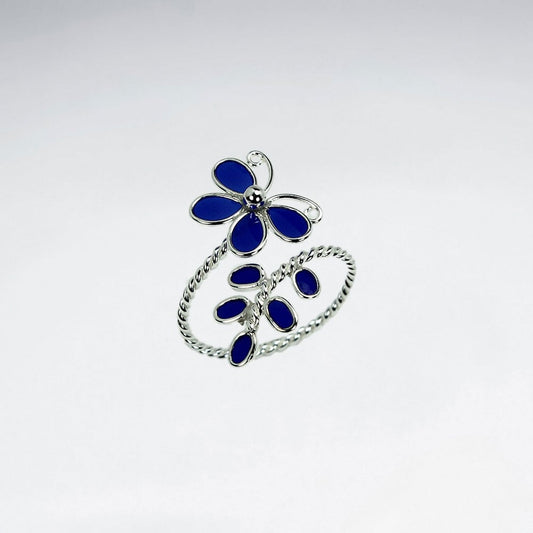 Sterling Silver Butterfly Blue Enamel Wrap Ring