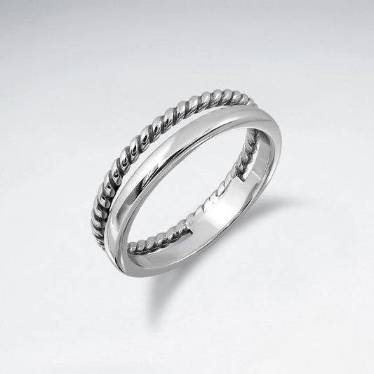 Sterling Silver Dual Band Rope Oxidized Ring