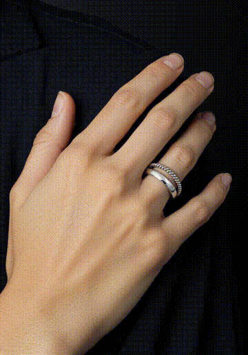 Sterling Silver Dual Band Rope Oxidized Ring