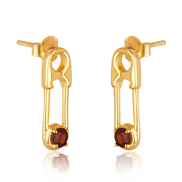 18k Gold Plated Sterling Silver Garnet Gemstone Pin Design Earrings